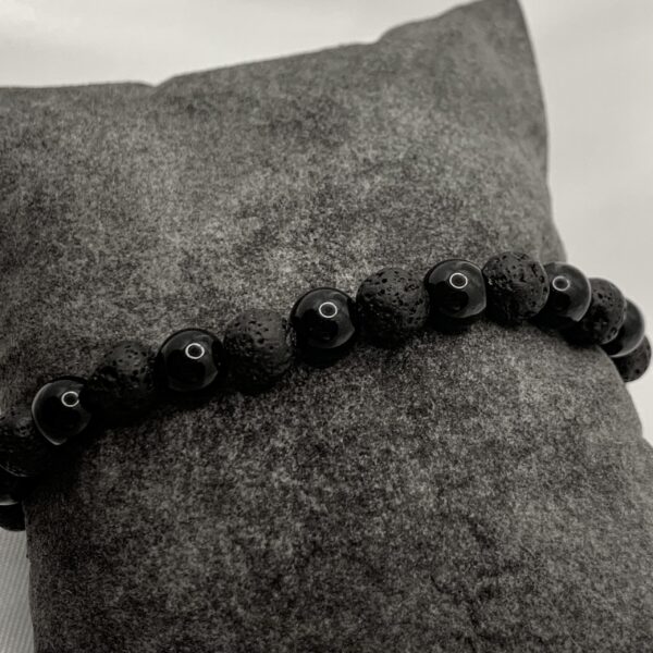bracelet Bracelet perle pierre de lave noire et obsidienne