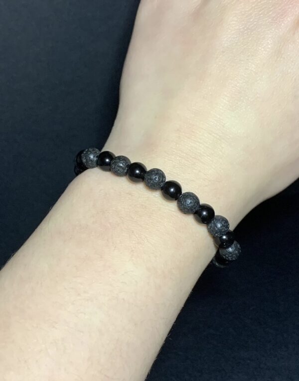 bracelet Bracelet perle pierre de lave noire et obsidienne