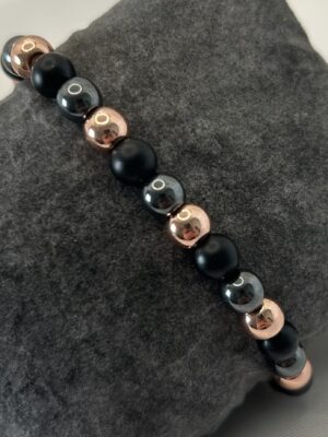bracelet hématite Bracelet perle hematite,hamatite rose gold et onyx mate