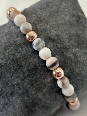 bracelet jaspe rose Bracelet perle jaspe zèbre rose et hématite rose gold