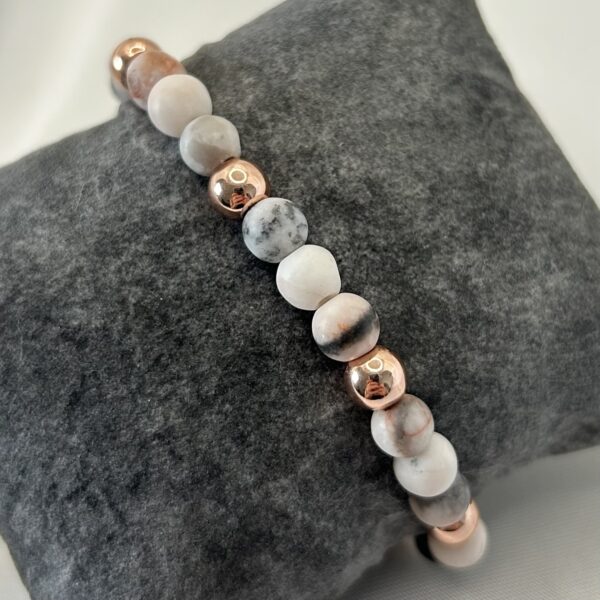 bracelet jaspe rose Bracelet perle jaspe zèbre rose et hématite rose gold