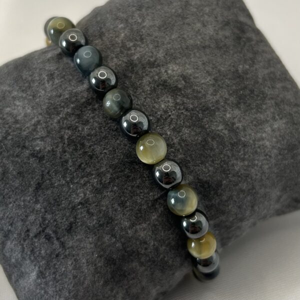 bracelet Bracelet perle œil de tigre jaune bleu et hématite