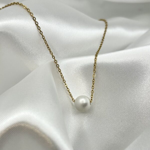 collier chaine Coller chaine doré perle blanche