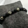 bracelet Bracelet perle jaspe dalmatien, pierre de lave noire et obsidienne