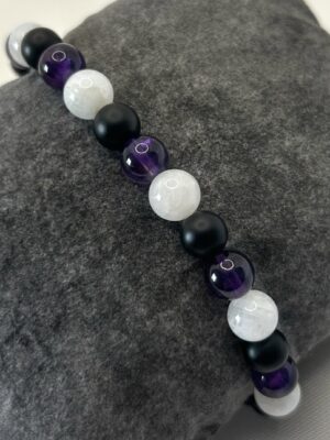 bracelet améthyste Bracelet perle pierre de lune, améthyste et onyx mate