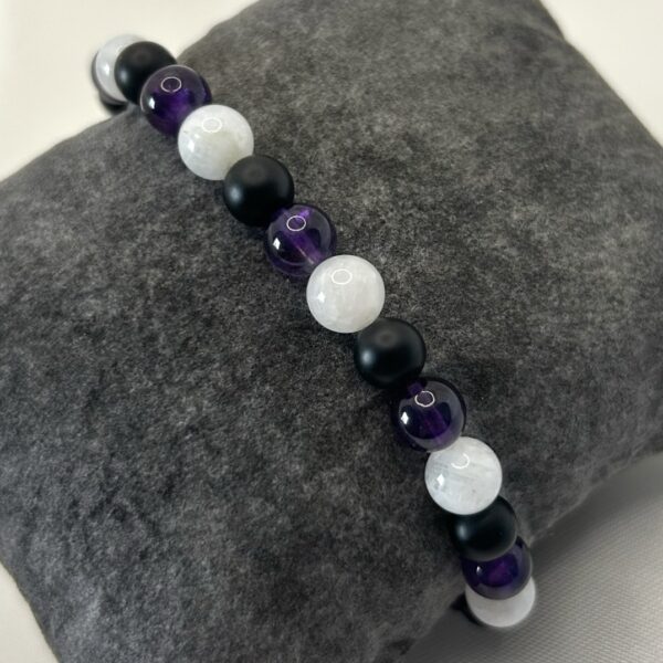 bracelet améthyste Bracelet perle pierre de lune, améthyste et onyx mate