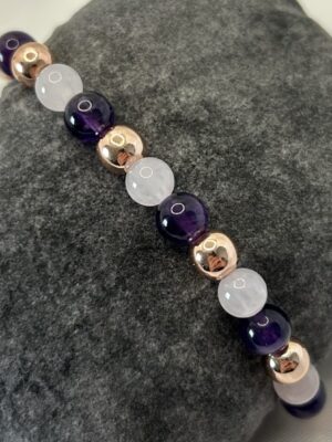 bracelet améthyste Bracelet perle quartz rose, améthyste et hématite rose gold