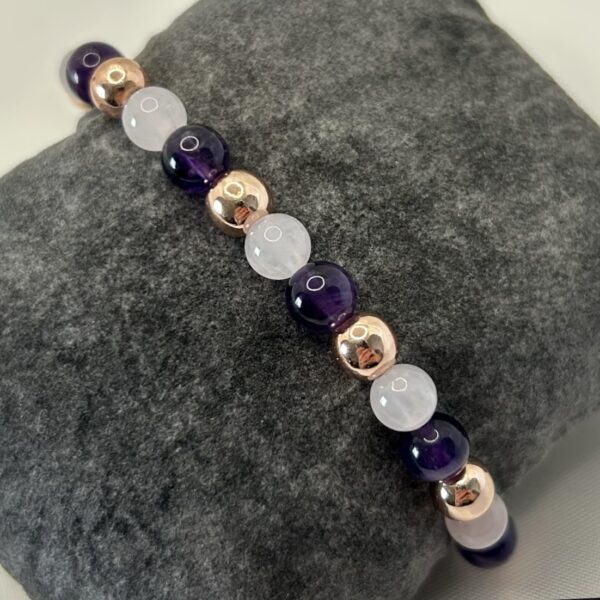 bracelet améthyste Bracelet perle quartz rose, améthyste et hématite rose gold