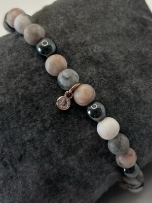 Screenshot Bracelet perle jaspe zèbre rose, hématite et acier