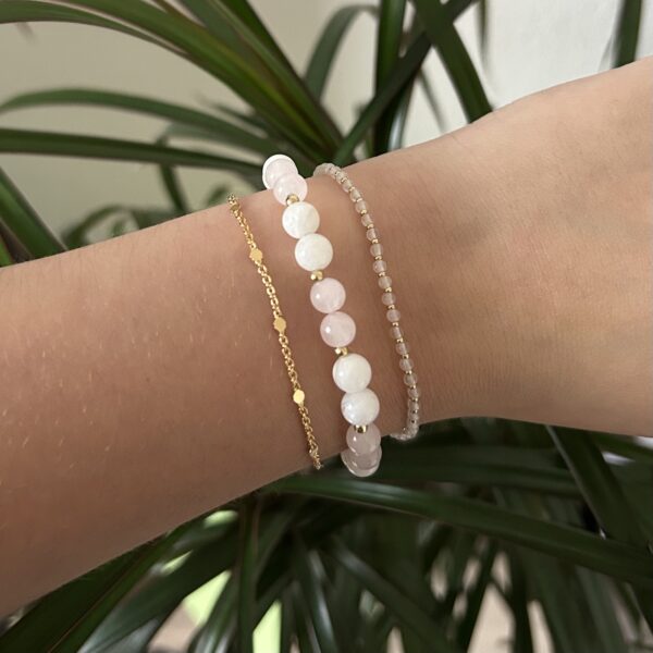 bracelets quartz Bracelet perle pierre de lune, quartz rose et acier