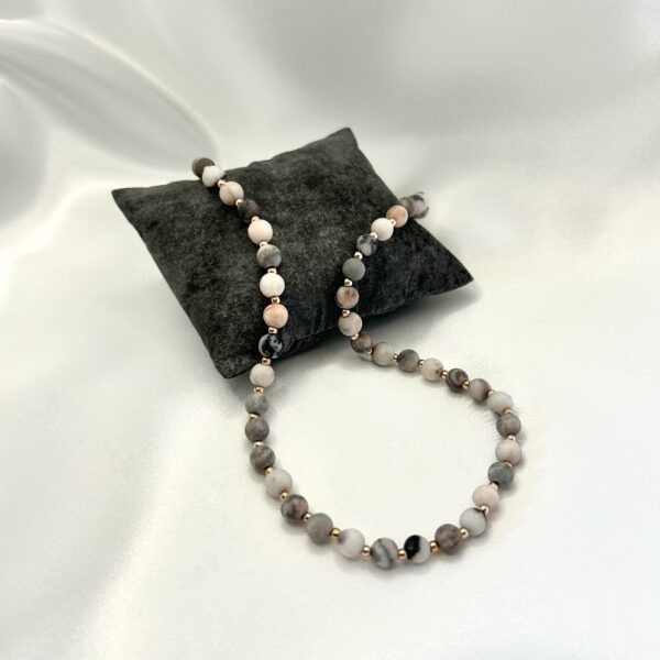 collier jaspe Collier perle jaspe zèbre rose et hématite rose gold