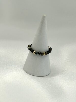 Bague œil de tigre Bague perle œil de tigre jaune bleu et acier