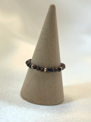 bague œil de tigre rouge Bague perle œil de tigre rouge et acier