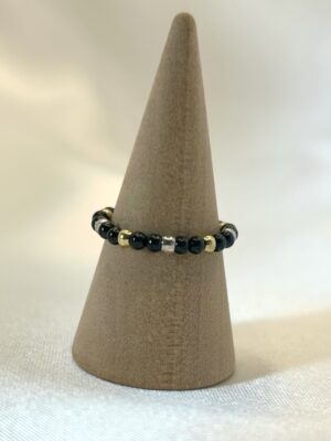 bague obsidienne Bague perle obsidienne et acier