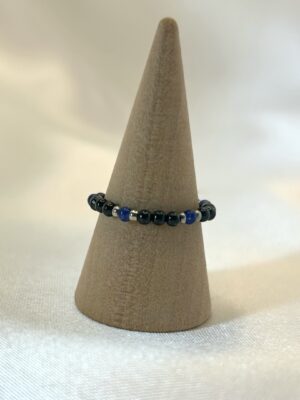 bague obsidienne Bague perle obsidienne, sodalite bleu et acier