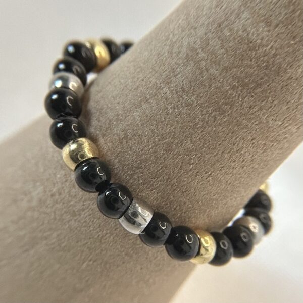 bague obsidienne Bague perle obsidienne et acier