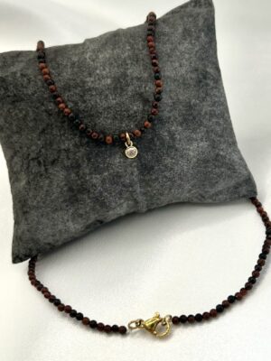 collier œil de tigre Collier perle œil de tigre rouge et pendentif acier