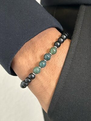 bracelet agate mouse Bracelet perle agate mousse, onyx mate et acier