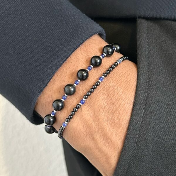 bracelets Bracelet perle obsidienne, sodalite bleu et acier