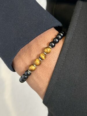 bracelet Bracelet perle oeil de tigre, onyx mate et acier