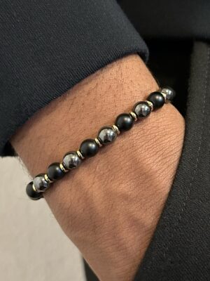 bracelet hematite Bracelet perle hématite, onyx mate et acier