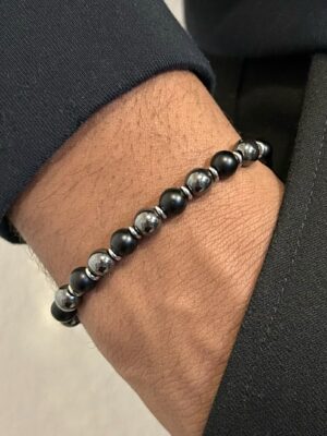 bracelet hematite Bracelet perle hématite, onyx mate et acier