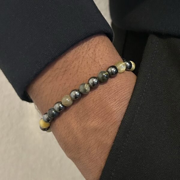 Screenshot Bracelet perle œil de tigre jaune bleu et hématite