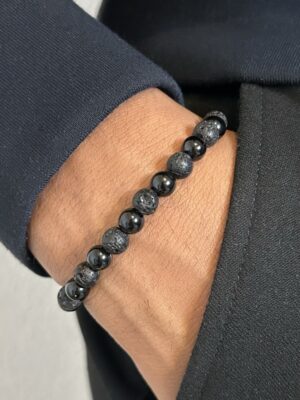 Screenshot Bracelet perle pierre de lave noire et obsidienne