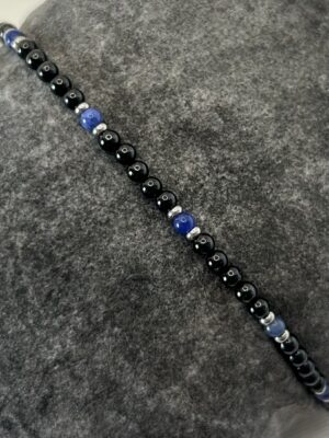 bracelet sodalite Bracelet perle obsidienne, sodalite bleu et acier