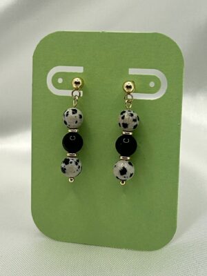 Boucle d'oreille Boucle d'oreille perle jaspe dalmatien, obsidienne et acier AA