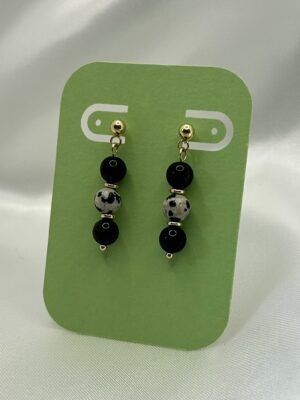 IMG_3850 Boucle d'oreille perle jaspe dalmatien, obsidienne et acier BB