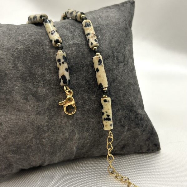 IMG_4440 Collier longue perle jaspe dalmatien, obsidienne et acier