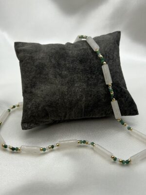 Collier perle Collier longue perle pierre de lune, jadéite et acier