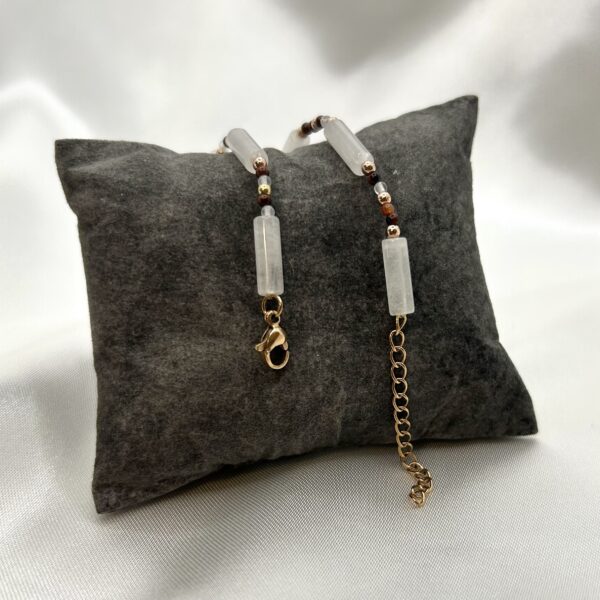 IMG_4458 Collier longue perle pierre de lune, œil de tigre rouge et hématite rose gold