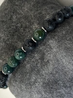 bracelet pierre de lave Bracelet perle pierre de lave, agate mousse et acier