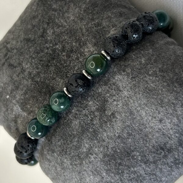 bracelet pierre de lave Bracelet perle pierre de lave, agate mousse et acier